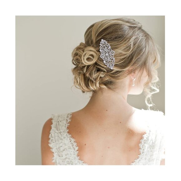 Bridal Hair Accessory Crystal Side Comb Wedding Hairpiece for Bride Elegant - Picture 2 of 7